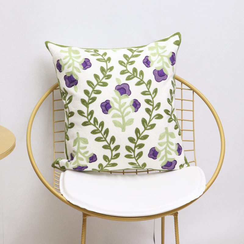 Pilmandu Set of 2 Embroidered Decorative Throw Pillow Covers Couch Square Pillowcases Cushion for Bedroom Sofa Farmhouse Decor 18x18 Inch (Purple Floral) - Image 4