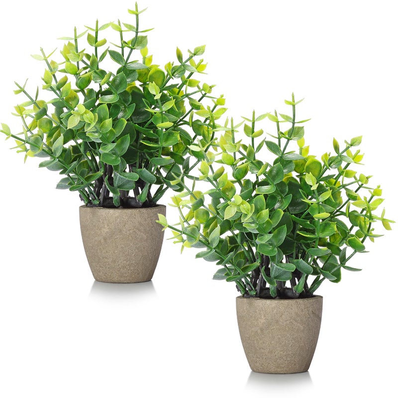 FAVOWREATH 2 Pack Fake Plants Ceramic Mini Artificial Greenery Potted Plants for Home Decor Office Decor Room Decor Farmhouse Decor Indoor Table Bathroom Decor - Image 1
