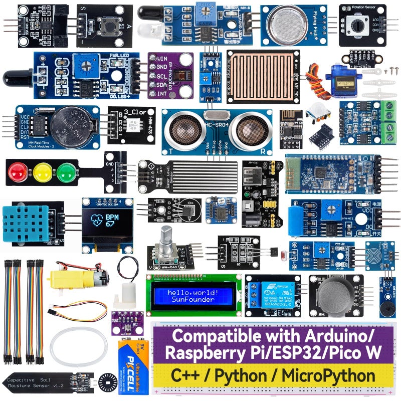 SunFounder Universal Maker Sensor Kit Compatible with Arduino Mega 2560Uno R3R4 MinimaWiFi Nano Raspberry Pi 54B3BZero 2 W Pico W ESP32 C Python MicroPython Beginners Engineers - Image 2