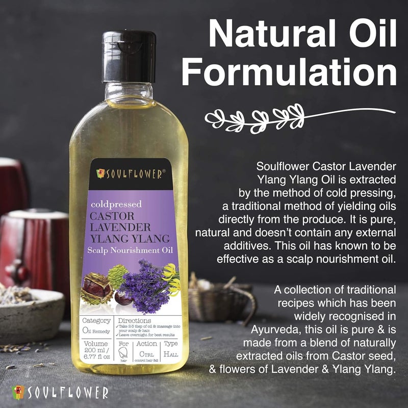 Soulflower Scalp Nourishment Hair Oil With Blend Of Castor, Lavender, Ylang Ylang Oil For Hair Fall Control, Scalp, Hair Nourishment - 100% Pure, Organic, Natural Cold Pressed Oil - 6.77 Fl.Oz - Image 2