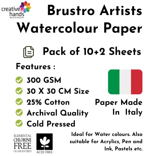 Brustro Watercolour Paper 25% Cotton Cold Pressed 30 x 30 cm Pack of 10 + 2 Sheets - Image 2