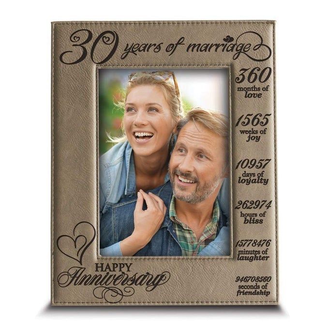 30 YEARS OF MARRIAGE 30TH ANNIVERSARYWEEDING ANNIVERSARY FOR HUSBAND AND WIFE ENGRAVED LEATHER PICTURE FRAME 5 X 7 VERTICAL