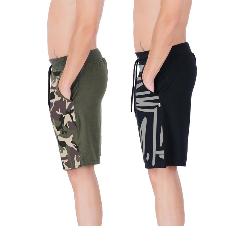 hotfits Men’s Printed Cotton Shorts – Pack of 2 | Comfortable Casual Shorts for Gym, Workout, Running & Lounge | Elastic Waist, Deep Pockets, Breathable Summer Wear - Image 3