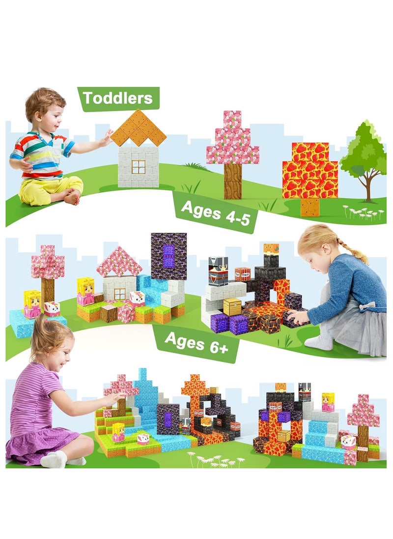 128pcs Waterfalls square building block set children’s puzzle doll assembled game peripheral mini toys minecrafts magnetic cube intelligent magnetic building block set build a 3D mag-world  - Image 5