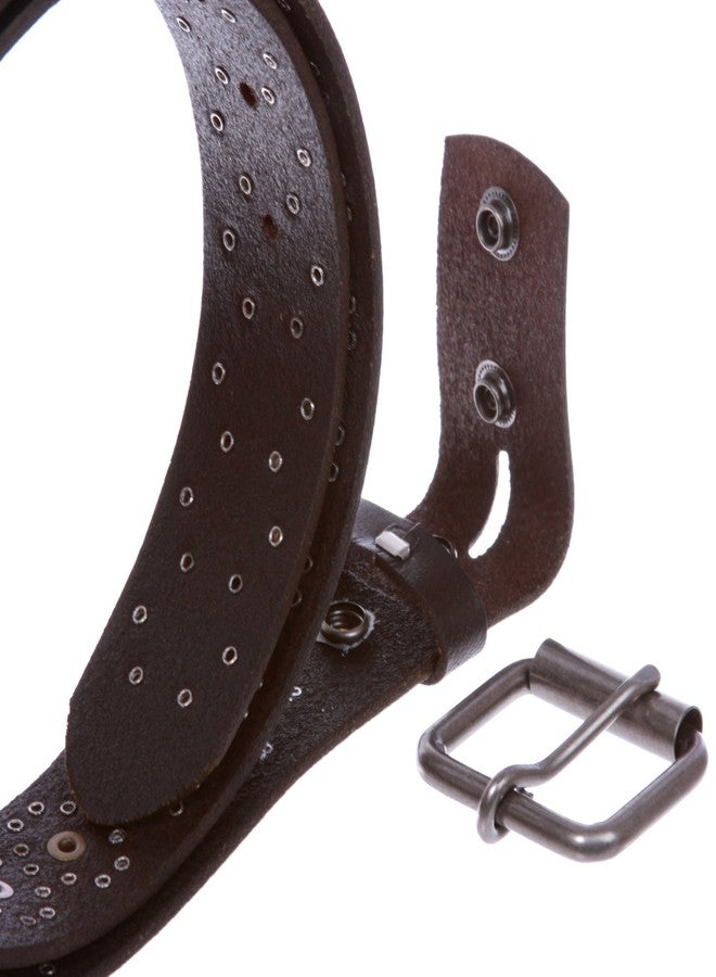 Beltiscool 1 1/2" Oil Tanned Metal Circle Studded Vintage Genuine Leather Belt, Black/Brown | 36" - Image 3