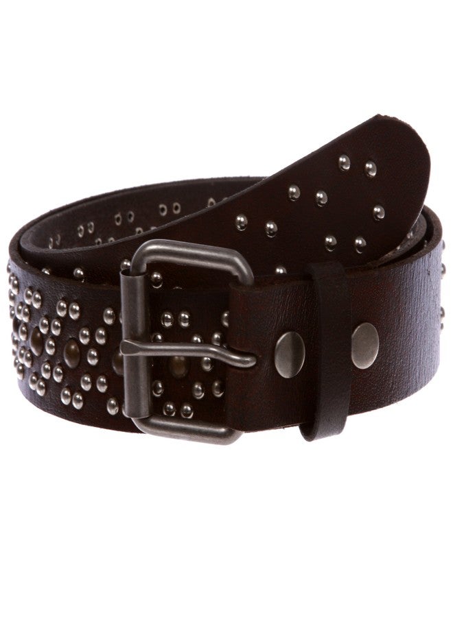 Beltiscool 1 1/2" Oil Tanned Metal Circle Studded Vintage Genuine Leather Belt, Black/Brown | 36" - Image 2