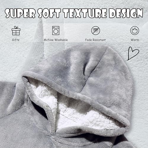 Krifey Wearable Blanket Hoodie, Oversized Sherpa Fleece Sweatshirt with Giant Pocket, Birthday Gifts for Women, Mom, Sister, Light Gray - Image 5