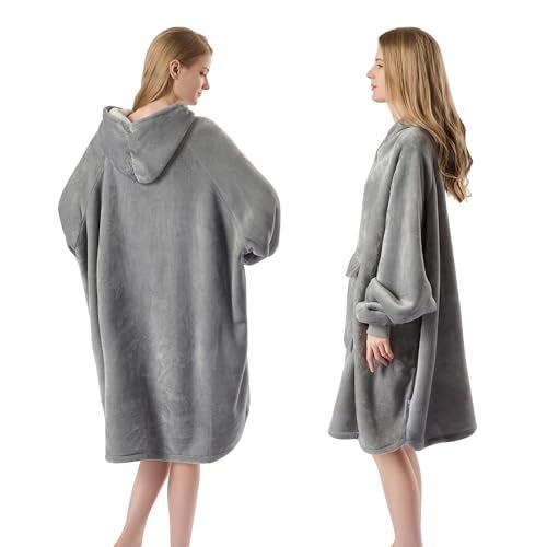 Krifey Wearable Blanket Hoodie, Oversized Sherpa Fleece Sweatshirt with Giant Pocket, Birthday Gifts for Women, Mom, Sister, Light Gray - Image 3