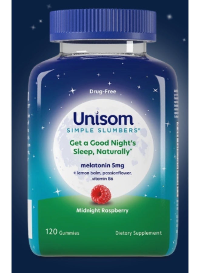 Unisom Simple Slumbers DrugFree Sleep Aid Gummies Melatonin 5mg Midnight Raspberry,120 Count - Image 1