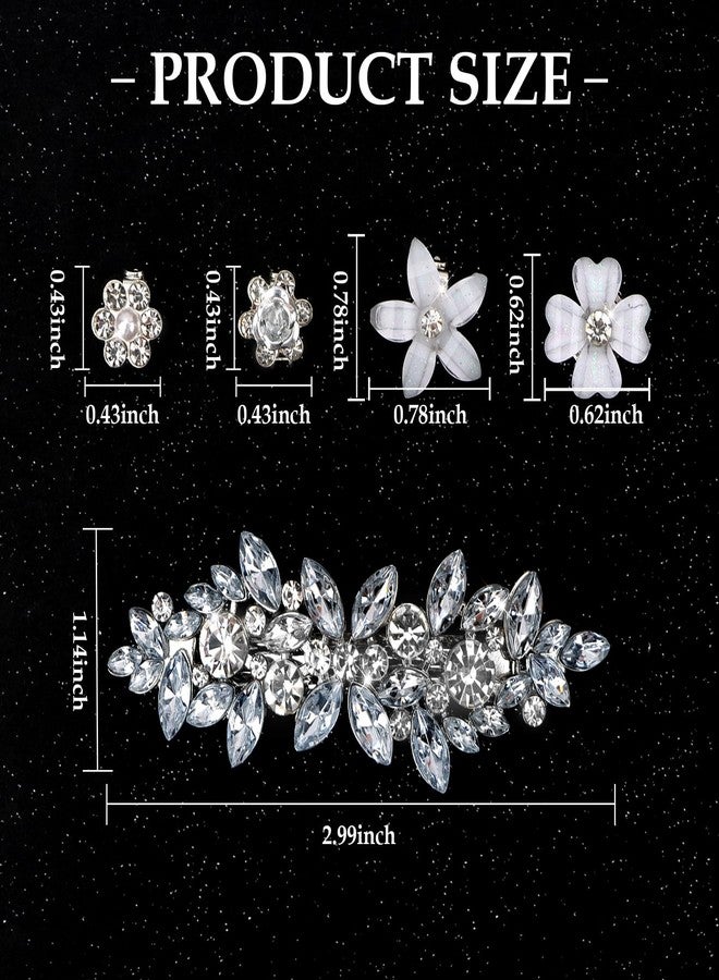 ANBALA 21 Pieces Rhinestone Hair Clips, Include 20 Mini Flower Hair Clips and1 Pcs Decorative Rhinestone Barrettes for Wedding, Sparkling Silver Accessories for Bride Wedding, Prom Women - Image 2