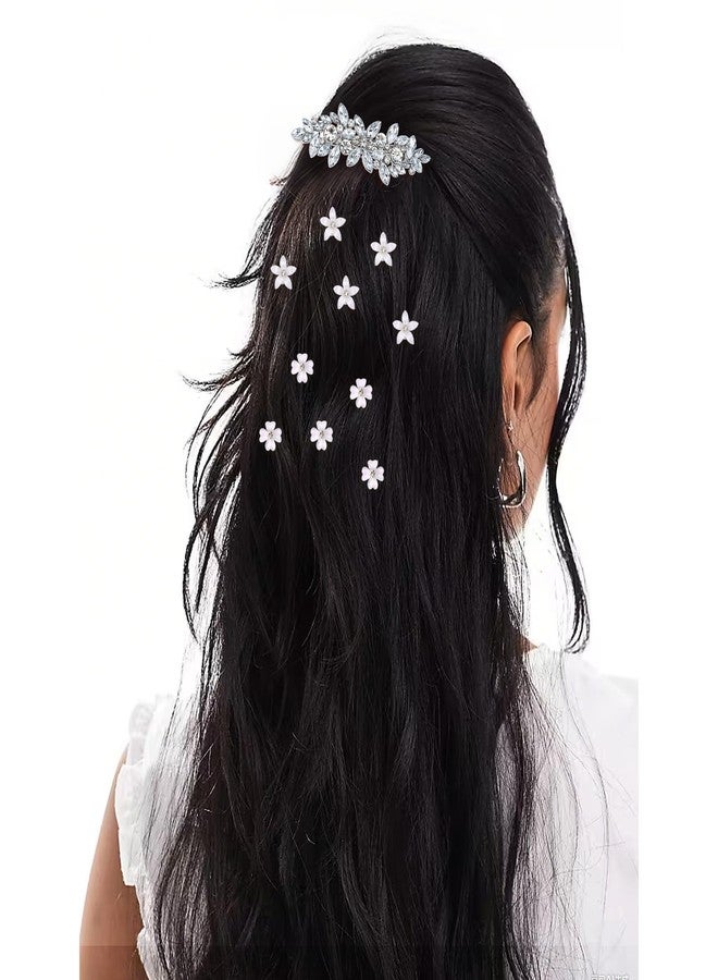 ANBALA 21 Pieces Rhinestone Hair Clips, Include 20 Mini Flower Hair Clips and1 Pcs Decorative Rhinestone Barrettes for Wedding, Sparkling Silver Accessories for Bride Wedding, Prom Women - Image 3