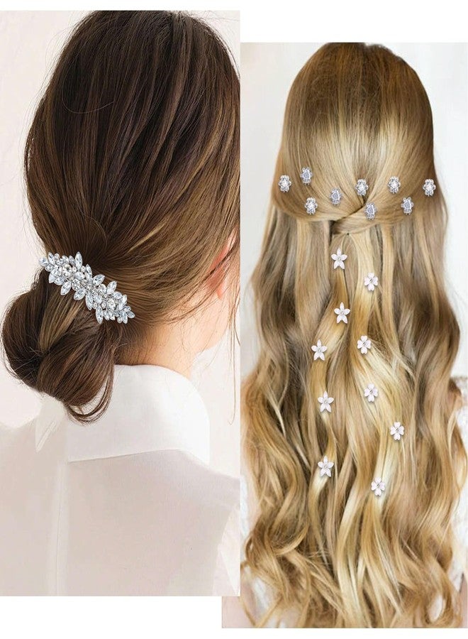 ANBALA 21 Pieces Rhinestone Hair Clips, Include 20 Mini Flower Hair Clips and1 Pcs Decorative Rhinestone Barrettes for Wedding, Sparkling Silver Accessories for Bride Wedding, Prom Women - Image 4