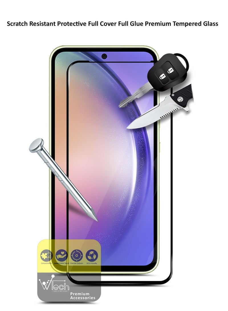 دبليو تيك واقي شاشة من الزجاج المقوى بالغراء كامل السطح E2E فاخر لهاتف Samsung Galaxy A54 5G شفاف / أسود - Image 2