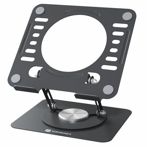 Portronics My Buddy K9 Lite, Height Adjustable Laptop Stand with 360° Rotating Base, Carbon Steel Build, Anti-Slip Pads, Cooling Vent, Supports 15.6” Laptops, for Work from Home & Office Use (Black) - Image 1