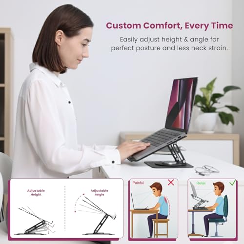 Portronics My Buddy K9 Lite, Height Adjustable Laptop Stand with 360° Rotating Base, Carbon Steel Build, Anti-Slip Pads, Cooling Vent, Supports 15.6” Laptops, for Work from Home & Office Use (Black) - Image 3