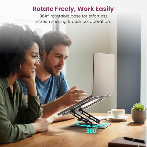 Portronics My Buddy K9 Lite, Height Adjustable Laptop Stand with 360° Rotating Base, Carbon Steel Build, Anti-Slip Pads, Cooling Vent, Supports 15.6” Laptops, for Work from Home & Office Use (Black) - Image 2