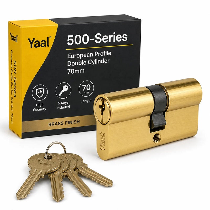 Yale 500 Series Euro Profile Double Cylinder, Key and Thumbturn, 70 mm (35/35), Brass Body with Satin Nickel Finish, Keyless Locking from Inside, for Multipoint and Mortice Locks, 3 Keys