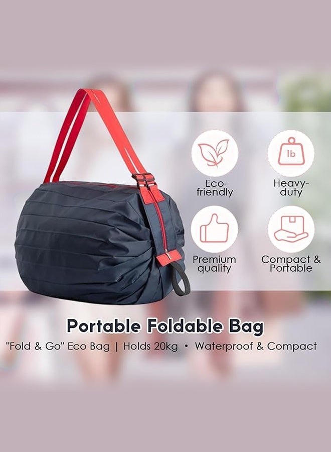 Sweet Life Reusable Shopping Bags, Foldable Grocery Storage Tote, Waterproof Oxford Cloth Bag for Shop, Large Durable Heavy Duty, Navy - Image 4