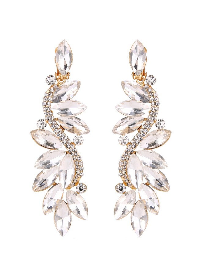 BriLove Wedding Bridal Clip On Earrings For Women Crystal Multi Marquise Filigree Flower Chandelier Dangle Earrings Clear Gold-Toned - Image 1