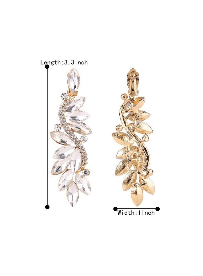 BriLove Wedding Bridal Clip On Earrings For Women Crystal Multi Marquise Filigree Flower Chandelier Dangle Earrings Clear Gold-Toned - Image 5