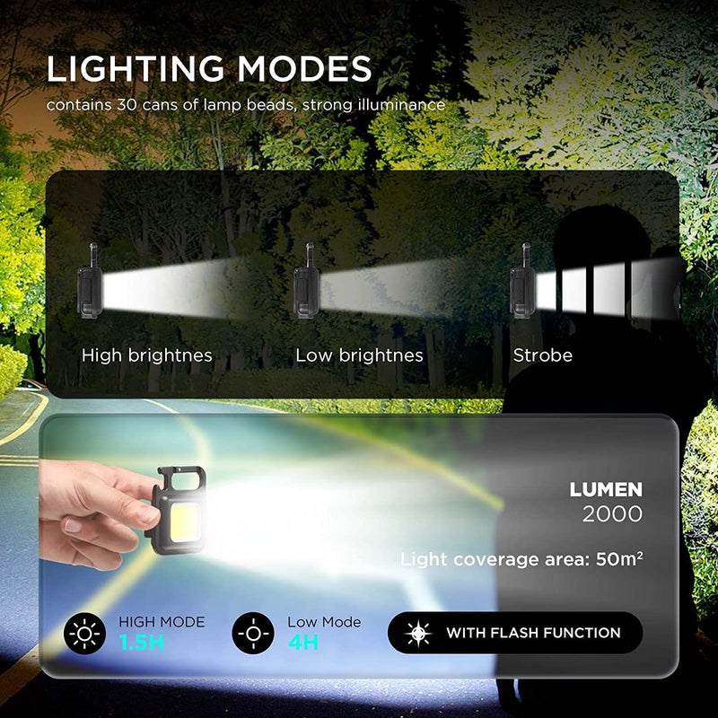 TECH LOGO ELECTRONICS TECH LOGO ELECTRONICS Portable Small Led Keychain Flashlights COB Work Light 2000Lumens Rechargeable Waterproof 4 Light Modes Mini COB Working Flashlights Collapsible Bracket and Strong Magnet  - Image 4