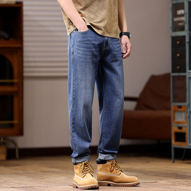 كبيرة الحجم الرجال الصيف الجديد Lyocell Tencel جينز الرجال فضفاضة التمدد الرجعية غسلت بنطلون رقيقة - Image 5