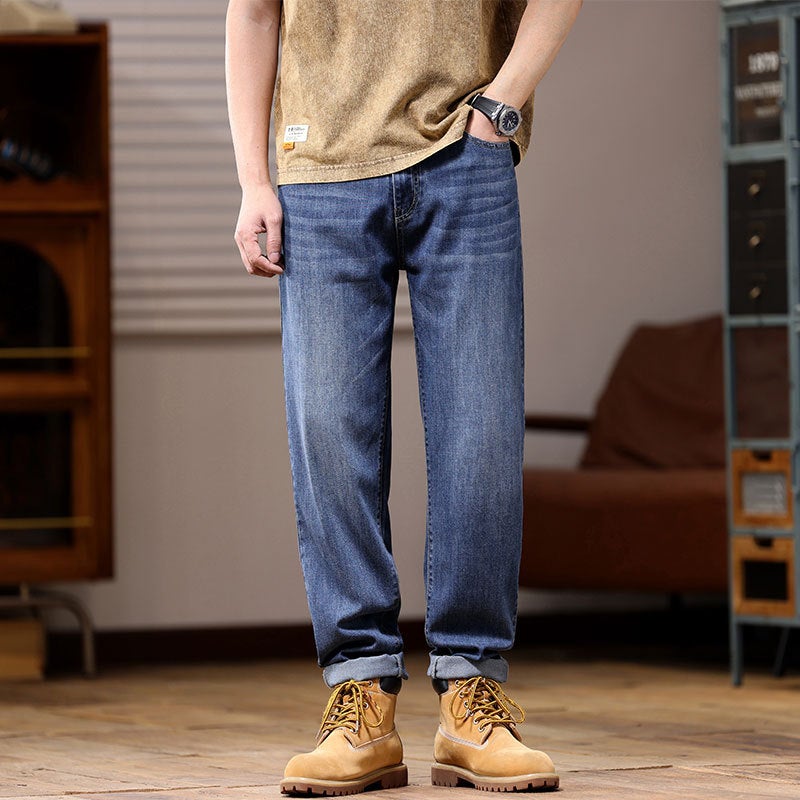 كبيرة الحجم الرجال الصيف الجديد Lyocell Tencel جينز الرجال فضفاضة التمدد الرجعية غسلت بنطلون رقيقة - Image 4