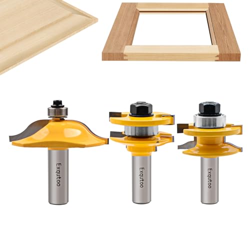 Exqutoo 3PCS 12 Shank Router Bit Set Raised Panel Cabinet Door Making Router Bits Cemented Carbide Router Bits Woodworking Tools Router Door Window Bits Tenon Joint Cutter Diameter 134 - Image 1