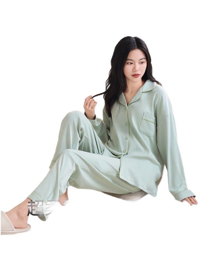 JOAE Ultra Soft Series Pure Cotton Women'S Pajamas Autumn And Winter Loose Long Sleeve Long Pants Cardigan Home Wear Set - Image 1