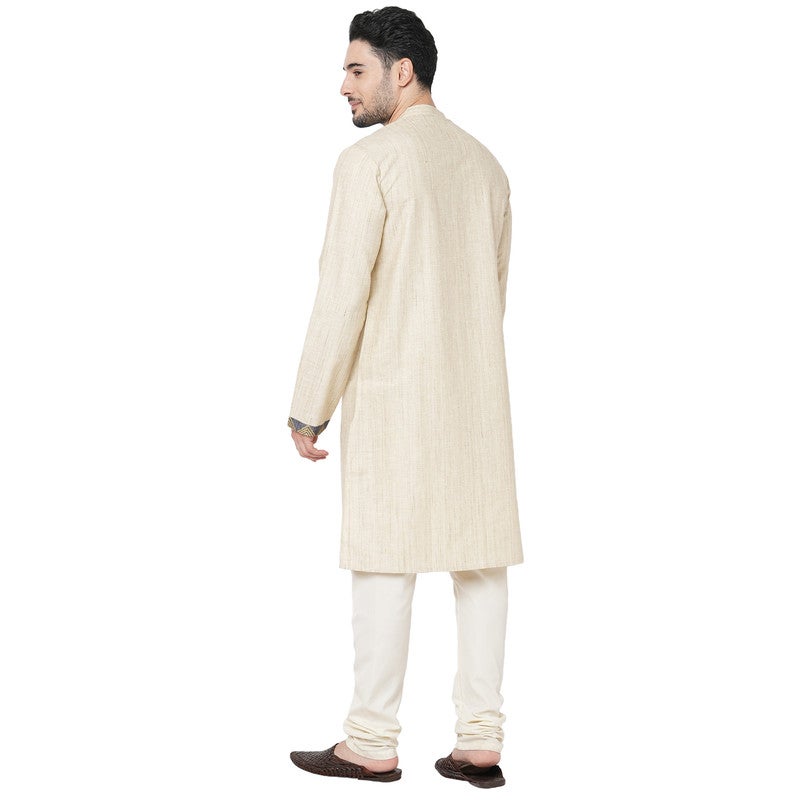ARCHATTIRE Men’s Beige Cotton Long Kurta for Men - Image 2