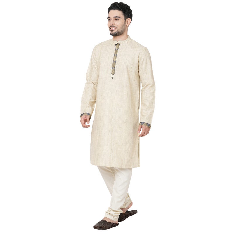 ARCHATTIRE Men’s Beige Cotton Long Kurta for Men - Image 4