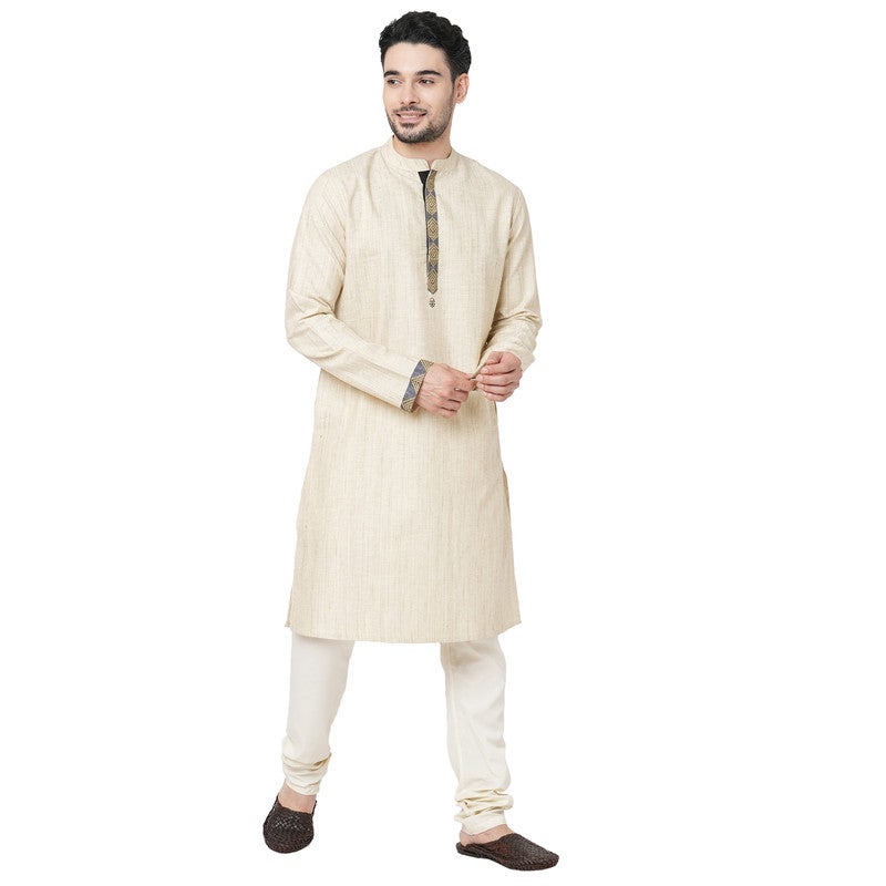 ARCHATTIRE Men’s Beige Cotton Long Kurta for Men - Image 1