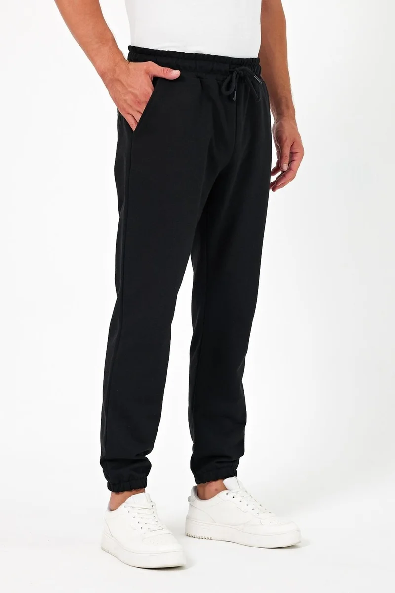 mmetalic Thick Black Men's Sweatpants Jogger Back Pocket Elastic Leg Regular Fit Non-raised