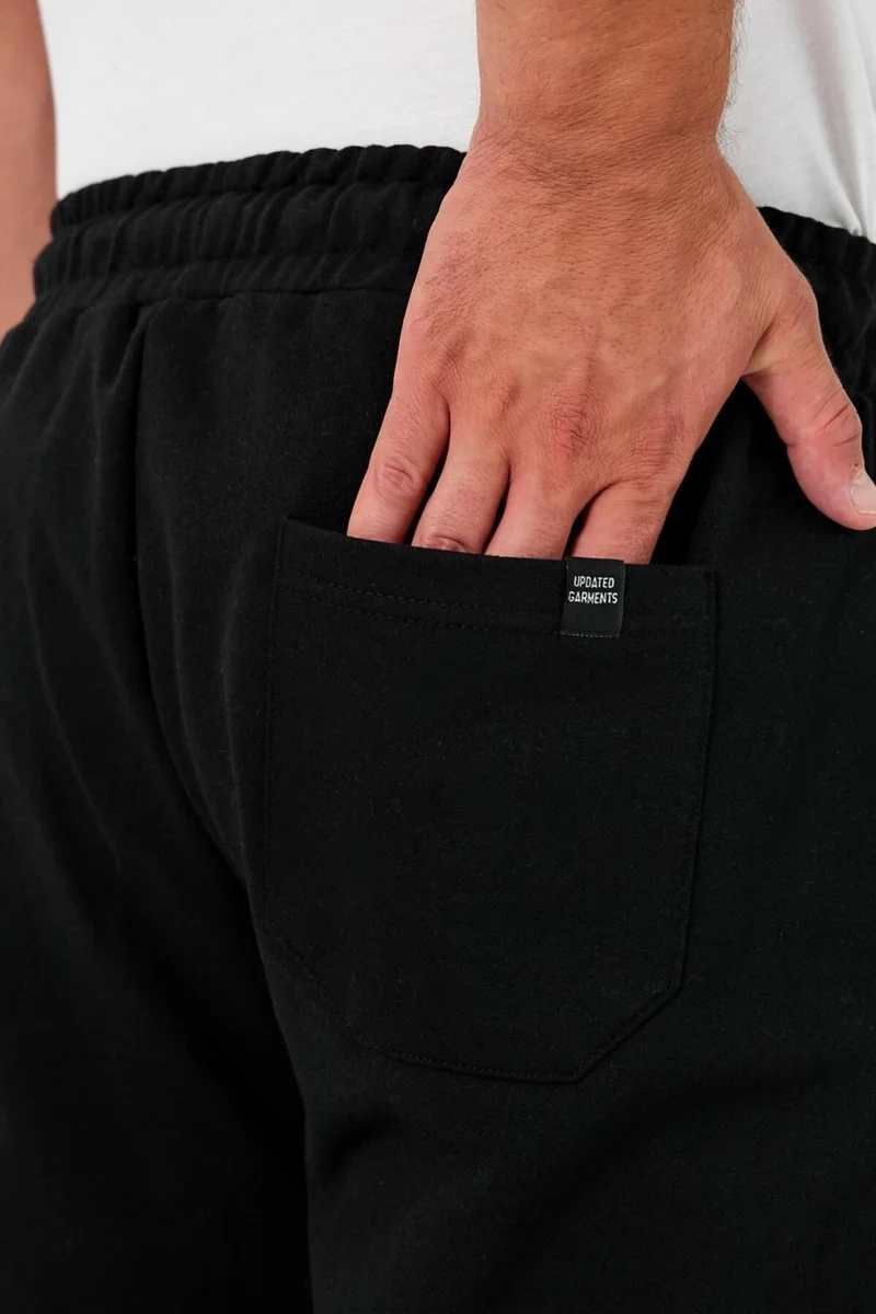 mmetalic Thick Black Men's Sweatpants Jogger Back Pocket Elastic Leg Regular Fit Non-raised