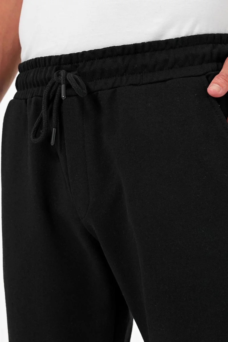 mmetalic Thick Black Men's Sweatpants Jogger Back Pocket Elastic Leg Regular Fit Non-raised