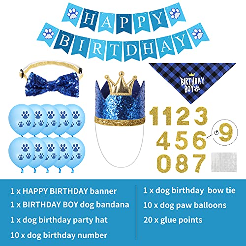 Selemoy Dog Birthday Party Supplies, Dog Birthday Hat Bandana Scarf with Cute Bow Tie, Flag, Balloons for Small Medium Dogs Pets, Doggie Party Supplies Decorations - Image 2