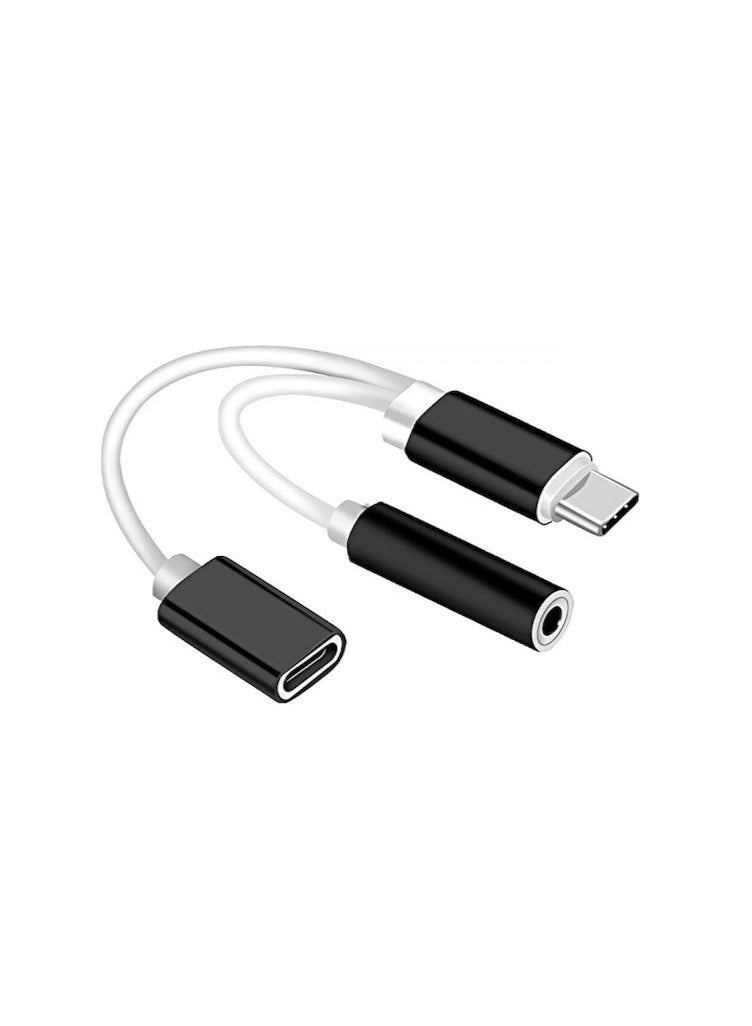 AUX Type-C to Type-C & 3.5mm AUX Adapter – 12cm, Black & White – Audio & Charging Splitter - Image 4