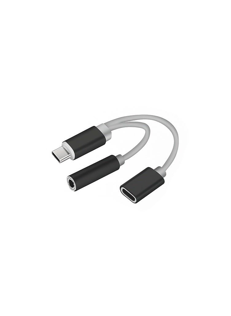 AUX Type-C to Type-C & 3.5mm AUX Adapter – 12cm, Black & White – Audio & Charging Splitter - Image 5