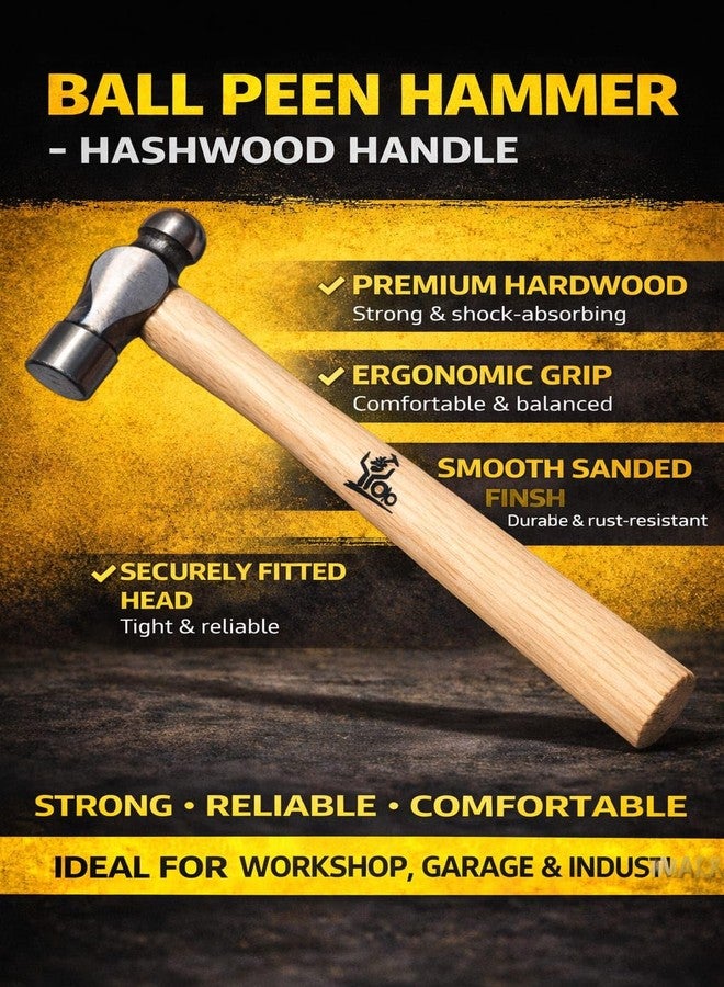 YOLO Ball Pein Hammer 200 gms, 250 mm Wooden Handle, Drop Forged Steel Head, Anti-Slip Grip for Metalworking, Carpentry, DIY - Image 1