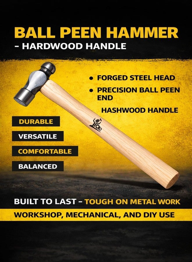 YOLO Ball Pein Hammer 200 gms, 250 mm Wooden Handle, Drop Forged Steel Head, Anti-Slip Grip for Metalworking, Carpentry, DIY - Image 3