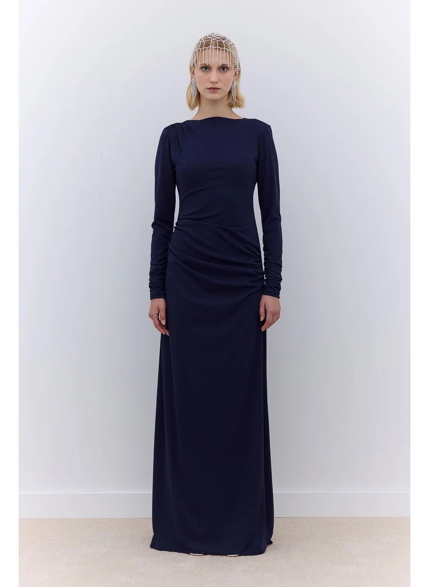 مانوكا Hailey Draped Evening Dress Navy Blue