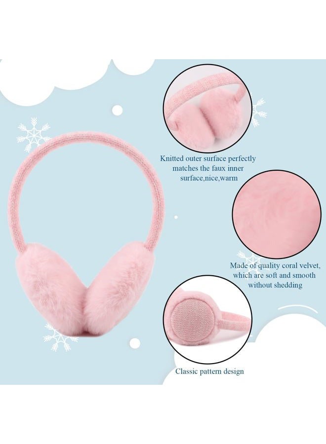 Pesaat Winter EarMuffs for Kids Outdoor Boys Knitted Ear Cover Plush Toddler Girls Ear Warmer 3-8 Years (Pink) - Image 2