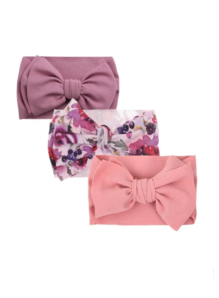 Bambimici Mira Assorted Big Ribbon Bow Headband For Babies -Purple Floral Print