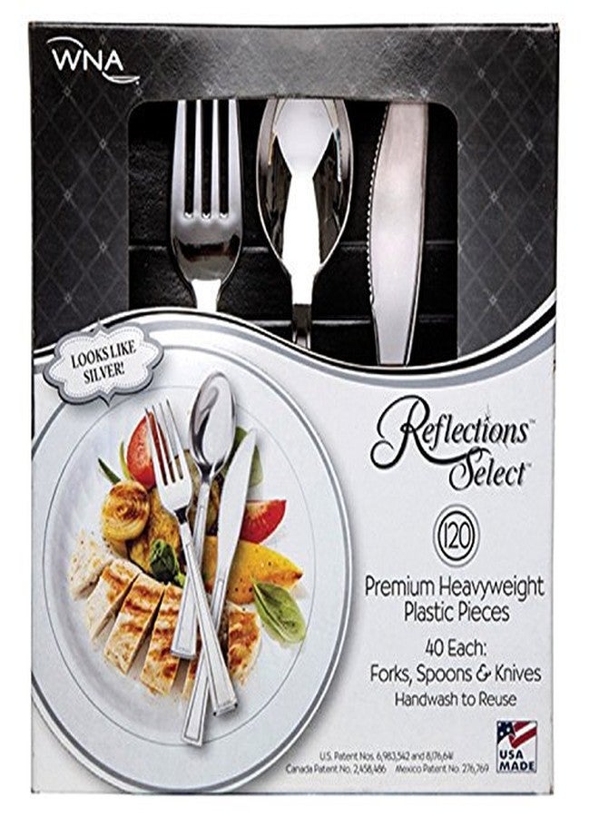 WNA Reflections 120 Count Plastic Cutlery Combo Forks Knives & Spoons, Silver - Image 2