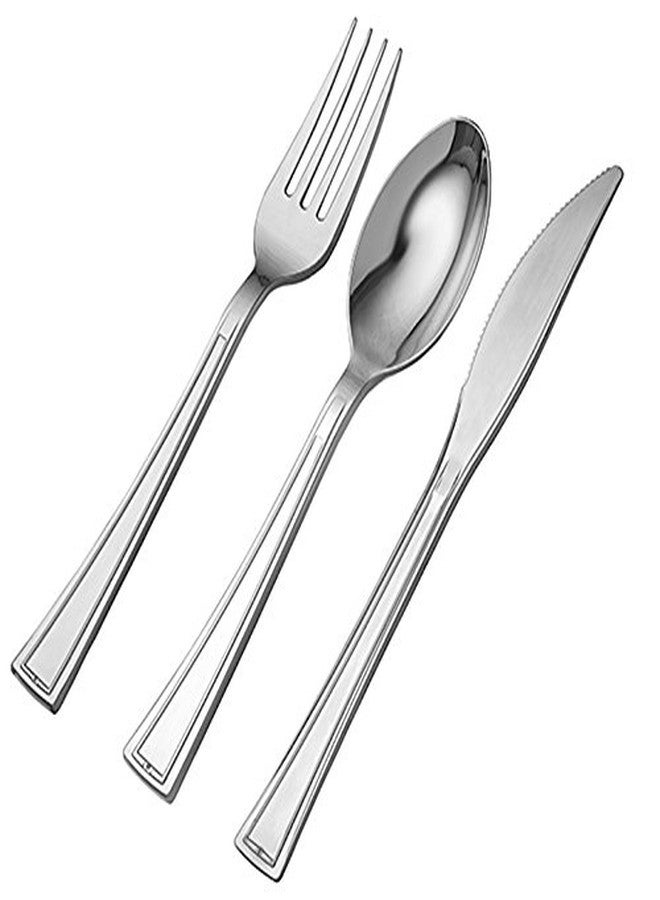 WNA Reflections 120 Count Plastic Cutlery Combo Forks Knives & Spoons, Silver - Image 1