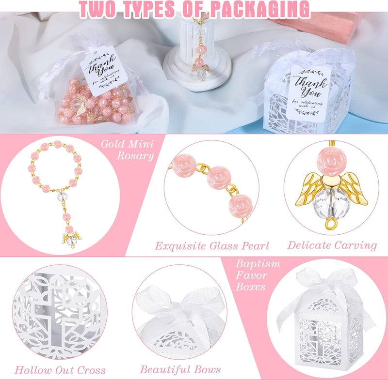 Sureio مجموعة هدايا معمودية Sureio 100 قطعة تشمل صناديق مسبحة صغيرة وأكياس أورجانزا وبطاقات شكر مثالية لتزيين حفلات استقبال المولود والقداس الأول والمعمودية والزفاف - Image 3