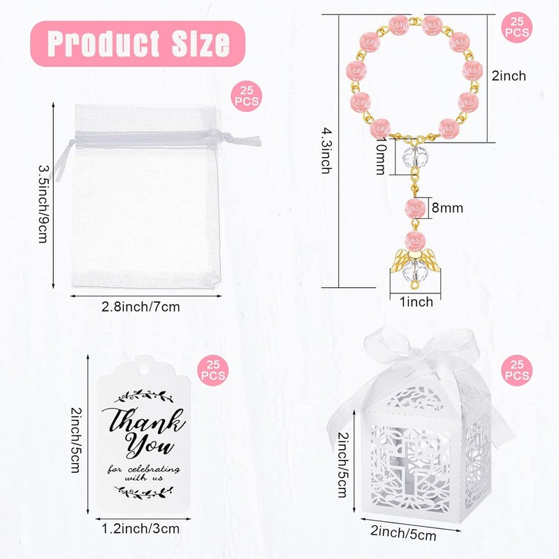 Sureio مجموعة هدايا معمودية Sureio 100 قطعة تشمل صناديق مسبحة صغيرة وأكياس أورجانزا وبطاقات شكر مثالية لتزيين حفلات استقبال المولود والقداس الأول والمعمودية والزفاف - Image 2