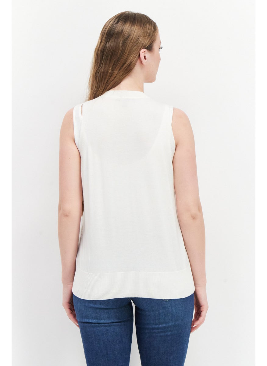 ESPRIT - Women Round Neck Sleeveless Textured Top, White - Image 1