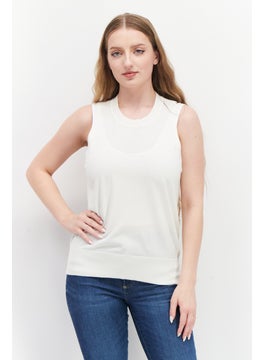 Women Round Neck Sleeveless Textured Top, White