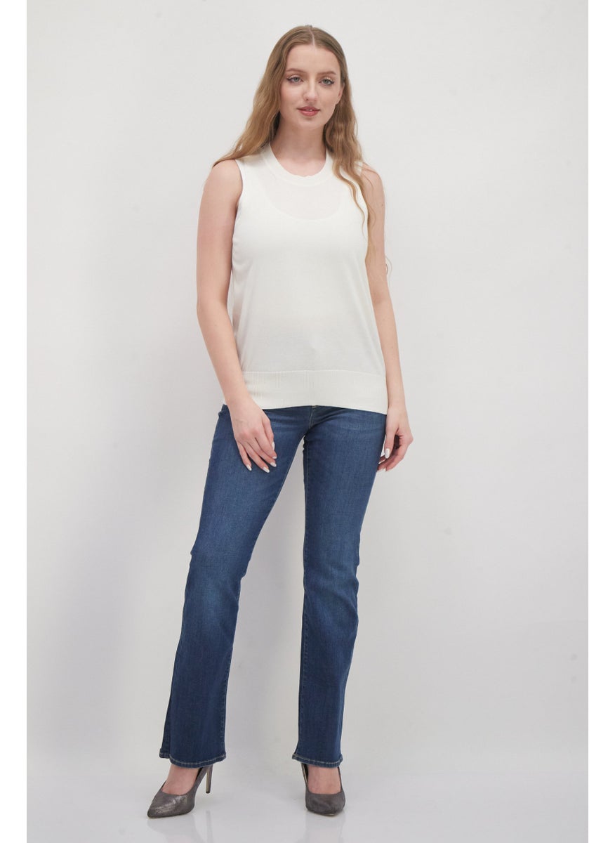 ESPRIT - Women Round Neck Sleeveless Textured Top, White - Image 1